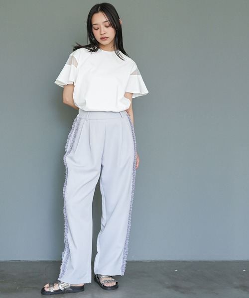 mili an deni(ミリアンデニ)の「シースルーフレアスリーブTシャツ(Tシャツ/カットソー・レディース・オフホワイト/ブラック・M)」の6枚目の写真