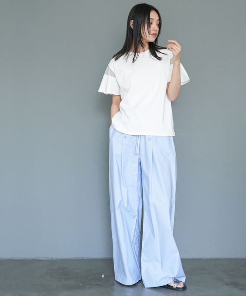mili an deni(ミリアンデニ)の「シースルーフレアスリーブTシャツ(Tシャツ/カットソー・レディース・オフホワイト/ブラック・M)」の7枚目の写真