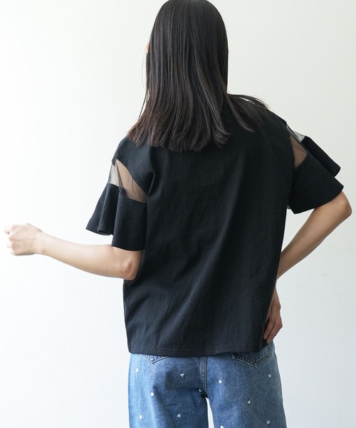 mili an deni(ミリアンデニ)の「シースルーフレアスリーブTシャツ(Tシャツ/カットソー・レディース・オフホワイト/ブラック・M)」の10枚目の写真