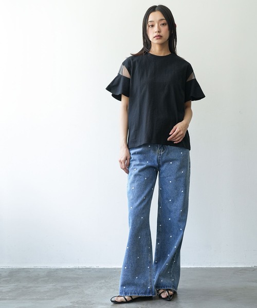 mili an deni(ミリアンデニ)の「シースルーフレアスリーブTシャツ(Tシャツ/カットソー・レディース・オフホワイト/ブラック・M)」の11枚目の写真
