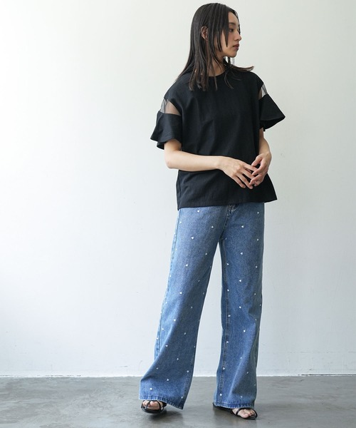 mili an deni(ミリアンデニ)の「シースルーフレアスリーブTシャツ(Tシャツ/カットソー・レディース・オフホワイト/ブラック・M)」の12枚目の写真