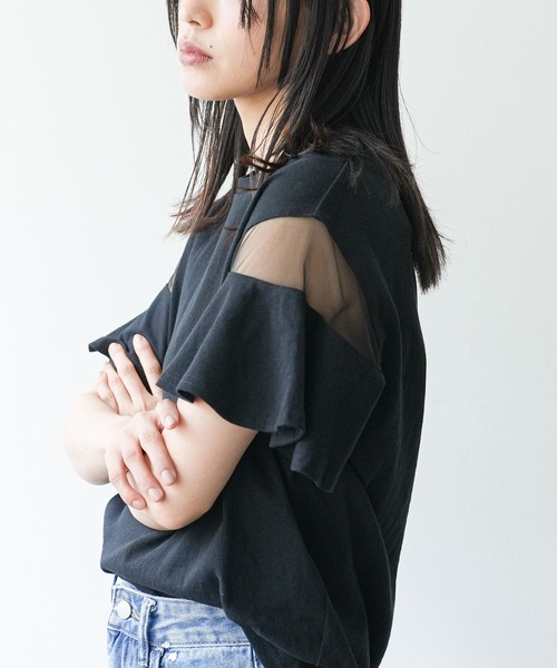 mili an deni(ミリアンデニ)の「シースルーフレアスリーブTシャツ(Tシャツ/カットソー・レディース・オフホワイト/ブラック・M)」の14枚目の写真