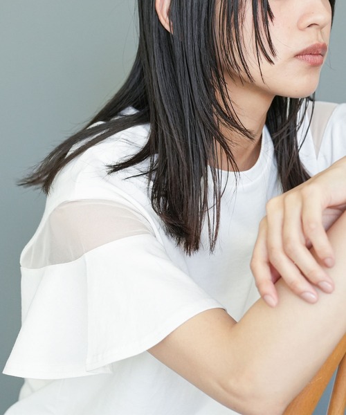 mili an deni(ミリアンデニ)の「シースルーフレアスリーブTシャツ(Tシャツ/カットソー・レディース・オフホワイト/ブラック・M)」の15枚目の写真