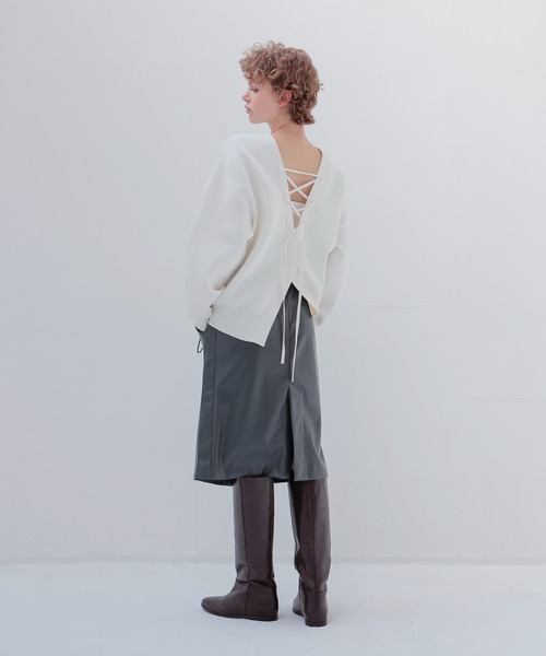 DRESSLAVE（ドレスレイブ）の「drawstring smooth leather like skirt(ドローストリングスムースレザーライクスカート)（スカート・レディース・ブラウン/グレー・38）」の12枚目の写真
