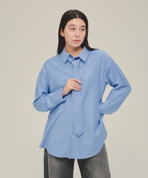 eL（エル）の「【eL】Long Tie Shirt/287444（シャツ/ブラウス・レディース・ホワイト/ブルー・FREE）」の2枚目の写真