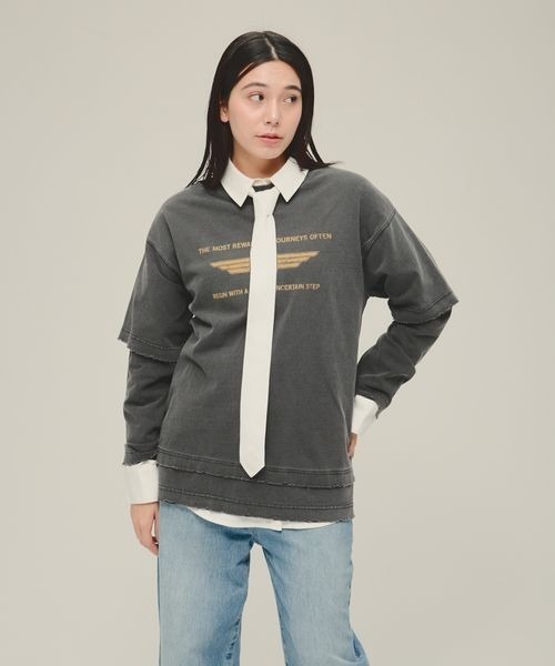 eL（エル）の「【eL】Long Tie Shirt/287444（シャツ/ブラウス・レディース・ホワイト/ブルー・FREE）」の8枚目の写真