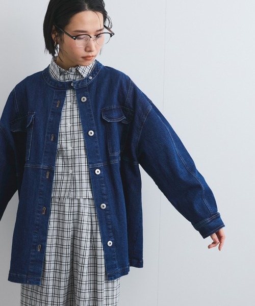 VICKY（ビッキー）の「ストレッチデニムチュニックジャケット≪手洗い可能≫（デニムジャケット・レディース・ネイビー/ブルー・M）」の6枚目の写真