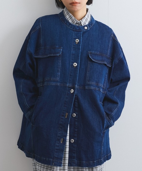 VICKY（ビッキー）の「ストレッチデニムチュニックジャケット≪手洗い可能≫（デニムジャケット・レディース・ネイビー/ブルー・M）」の3枚目の写真