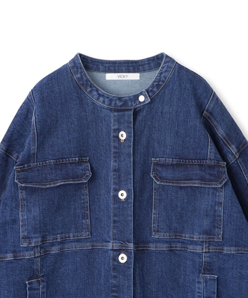 VICKY（ビッキー）の「ストレッチデニムチュニックジャケット≪手洗い可能≫（デニムジャケット・レディース・ネイビー/ブルー・M）」の17枚目の写真