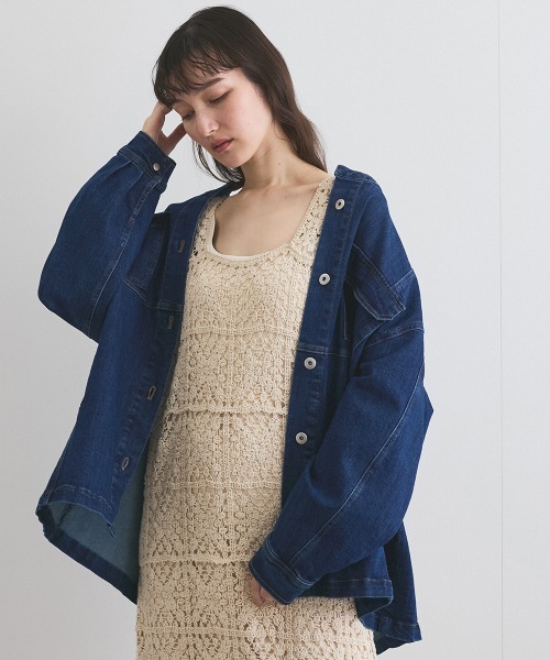 VICKY（ビッキー）の「ストレッチデニムチュニックジャケット≪手洗い可能≫（デニムジャケット・レディース・ネイビー/ブルー・M）」の22枚目の写真