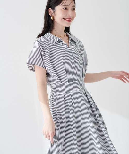 natural couture(ナチュラルクチュール)の「涼しげスキッパー衿お上品ワンピース(ワンピース・レディース・ブラウン/グリーン/ピンク/ベージュ/ブラック/サックスブルー/ブラック系その他/ピンク系その他・FREE)」の9枚目の写真