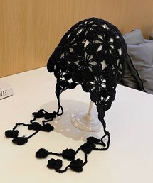 【LAMPOON】フラワークロシェ編みニットキャップ