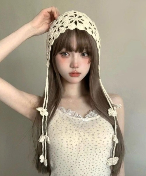 UP START（アップスタート）の「【LAMPOON】フラワークロシェ編みニットキャップ（ニットキャップ/ビーニー・レディース・ブラック/ベージュ・FREE）」の3枚目の写真