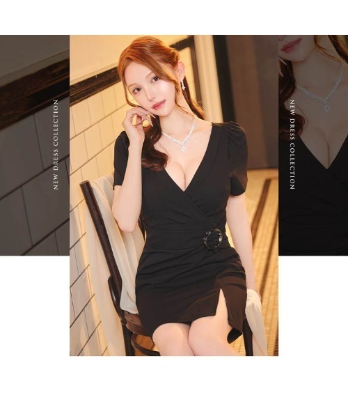 DAZZY（デイジー）の「カシュクール ラップリング 半袖 スリットタイトミニドレス（ドレス・レディース・ブラック/モスグリーン・S/M/L）」の14枚目の写真