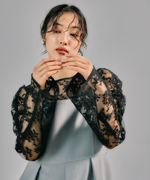 shi 美品 前撮り 結婚式 オケージョン チュール ブラウス トップス セール】【結婚式／オケージョン】チュール刺繍プルオーバー