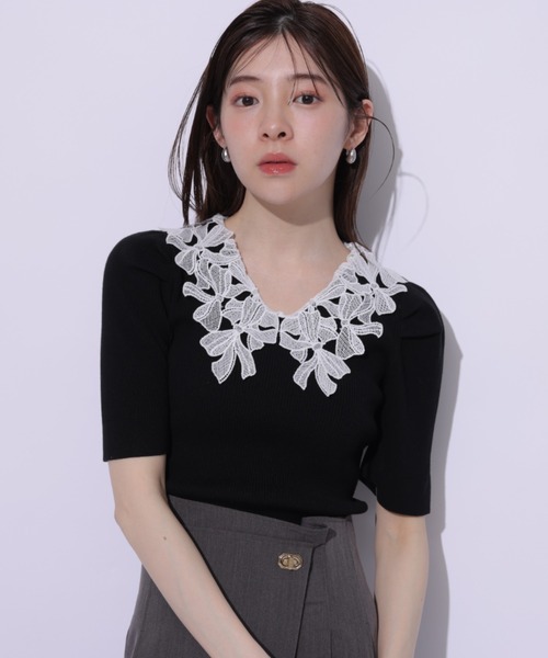 Rirandture（リランドチュール）の「ハーフスリーブリボンレースニット