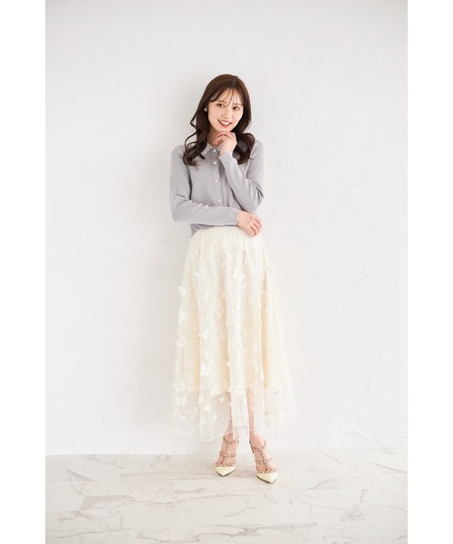 tocco closet（トッコ　クローゼット）の「ビジュー×パピヨンモチーフチュールフレアスカート（スカート・レディース・グレイッシュブルー/アイボリー・M）」の3枚目の写真