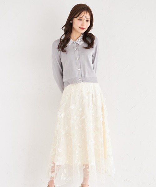 tocco closet（トッコ　クローゼット）の「ビジュー×パピヨンモチーフチュールフレアスカート（スカート・レディース・グレイッシュブルー/アイボリー・M）」の6枚目の写真