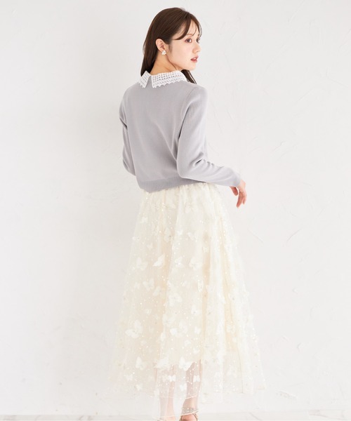 tocco closet（トッコ　クローゼット）の「ビジュー×パピヨンモチーフチュールフレアスカート（スカート・レディース・グレイッシュブルー/アイボリー・M）」の7枚目の写真