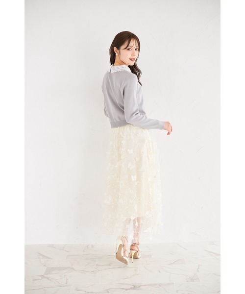 tocco closet（トッコ　クローゼット）の「ビジュー×パピヨンモチーフチュールフレアスカート（スカート・レディース・グレイッシュブルー/アイボリー・M）」の5枚目の写真