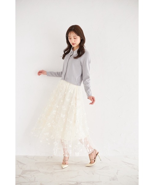 tocco closet（トッコ　クローゼット）の「ビジュー×パピヨンモチーフチュールフレアスカート（スカート・レディース・グレイッシュブルー/アイボリー・M）」の4枚目の写真