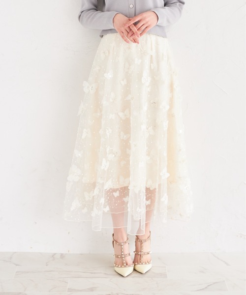 tocco closet（トッコ　クローゼット）の「ビジュー×パピヨンモチーフチュールフレアスカート（スカート・レディース・グレイッシュブルー/アイボリー・M）」の8枚目の写真