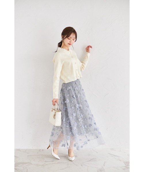tocco closet（トッコ　クローゼット）の「ビジュー×パピヨンモチーフチュールフレアスカート（スカート・レディース・グレイッシュブルー/アイボリー・M）」の11枚目の写真