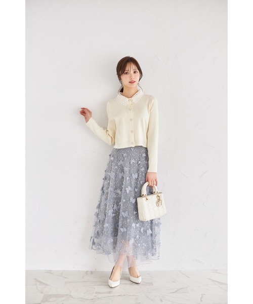 tocco closet（トッコ　クローゼット）の「ビジュー×パピヨンモチーフチュールフレアスカート（スカート・レディース・グレイッシュブルー/アイボリー・M）」の10枚目の写真