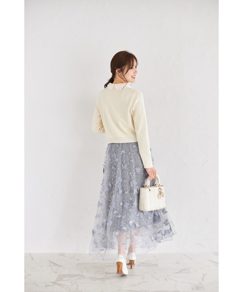 tocco closet（トッコ　クローゼット）の「ビジュー×パピヨンモチーフチュールフレアスカート（スカート・レディース・グレイッシュブルー/アイボリー・M）」の12枚目の写真
