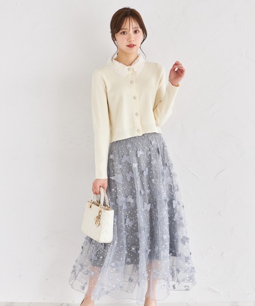 tocco closet（トッコ　クローゼット）の「ビジュー×パピヨンモチーフチュールフレアスカート（スカート・レディース・グレイッシュブルー/アイボリー・M）」の13枚目の写真