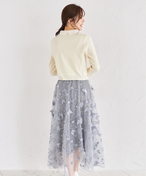 tocco closet（トッコ　クローゼット）の「ビジュー×パピヨンモチーフチュールフレアスカート（スカート・レディース・グレイッシュブルー/アイボリー・M）」の14枚目の写真
