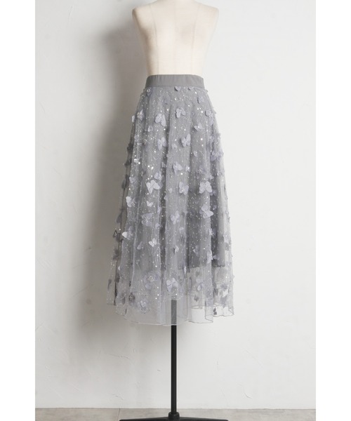 tocco closet（トッコ　クローゼット）の「ビジュー×パピヨンモチーフチュールフレアスカート（スカート・レディース・グレイッシュブルー/アイボリー・M）」の19枚目の写真