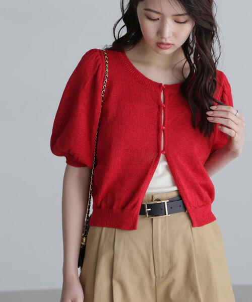 FREE'S MART（フリーズマート）の「◆ラメミックスパフスリーブニットカーディガン（ニット/セーター・レディース・ブラック/ネイビー/レッド/ホワイト・FREE）」の4枚目の写真