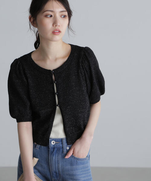 FREE'S MART（フリーズマート）の「◆ラメミックスパフスリーブニットカーディガン（ニット/セーター・レディース・ブラック/ネイビー/レッド/ホワイト・FREE）」の12枚目の写真