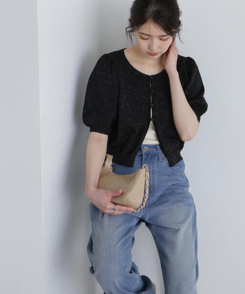 FREE'S MART（フリーズマート）の「◆ラメミックスパフスリーブニットカーディガン（ニット/セーター・レディース・ブラック/ネイビー/レッド/ホワイト・FREE）」の14枚目の写真