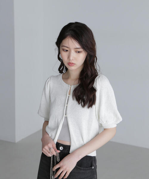 FREE'S MART（フリーズマート）の「◆ラメミックスパフスリーブニットカーディガン（ニット/セーター・レディース・ブラック/ネイビー/レッド/ホワイト・FREE）」の21枚目の写真