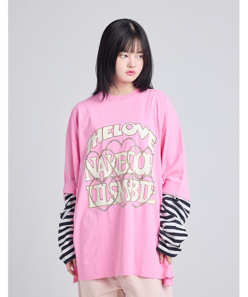 Little sunny bite(リトルサニーバイト)の「fake layered long tee(Tシャツ/カットソー・レディース・ブラック/ホワイト/ピンク・SMALL/MEDIUM)」の3枚目の写真