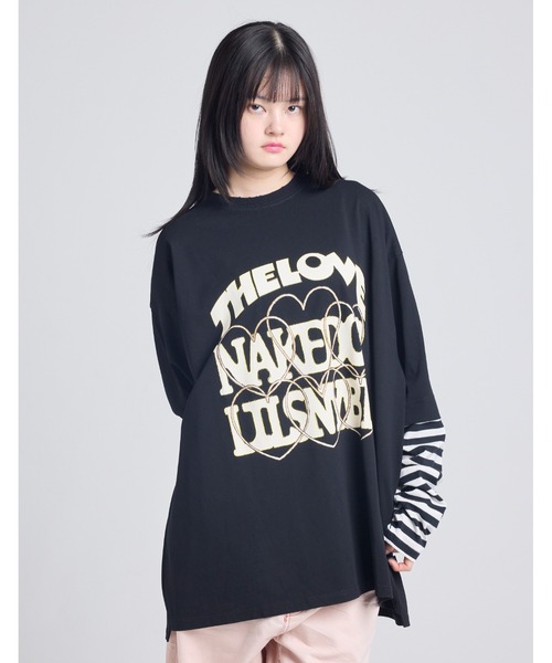 Little sunny bite(リトルサニーバイト)の「fake layered long tee(Tシャツ/カットソー・レディース・ブラック/ホワイト/ピンク・SMALL/MEDIUM)」の1枚目の写真