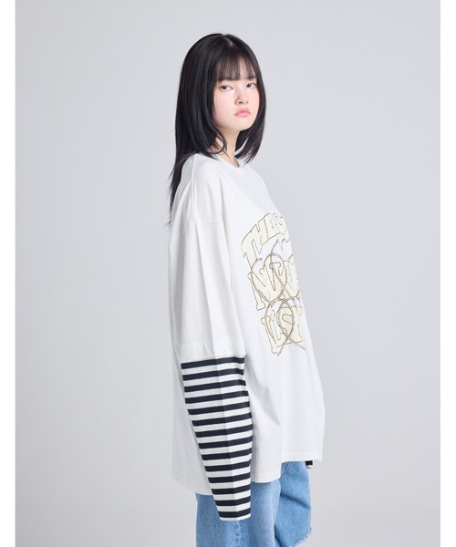 Little sunny bite(リトルサニーバイト)の「fake layered long tee(Tシャツ/カットソー・レディース・ブラック/ホワイト/ピンク・SMALL/MEDIUM)」の6枚目の写真