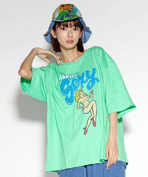 ALDIES(アールディーズ)の「Sexy Girl Big T / セクシーガールビッグT(Tシャツ/カットソー・メンズ・ブラック/ホワイト/ライトグリーン・FREE)」の3枚目の写真