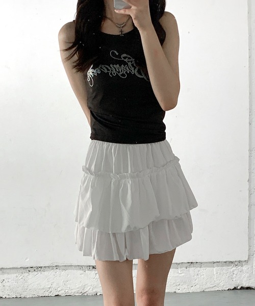 lilful（リルフル）の「筆記体ラインストーンロゴ レタリングタンクトップ（タンクトップ・レディース・ホワイト/ブラック/グレー・S/M）」の12枚目の写真