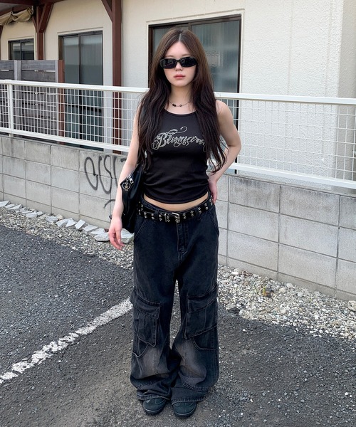 lilful（リルフル）の「筆記体ラインストーンロゴ レタリングタンクトップ（タンクトップ・レディース・ホワイト/ブラック/グレー・S/M）」の19枚目の写真