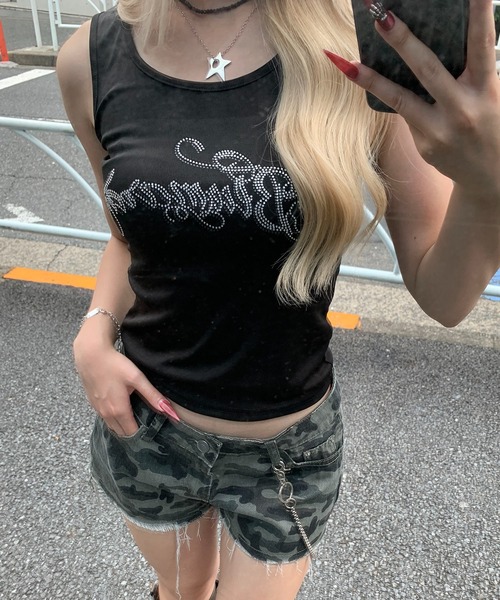 lilful（リルフル）の「筆記体ラインストーンロゴ レタリングタンクトップ（タンクトップ・レディース・ホワイト/ブラック/グレー・S/M）」の22枚目の写真