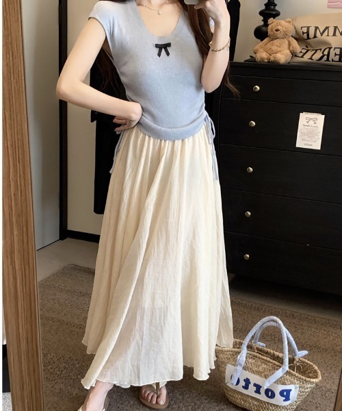 SHEPP（シープ）の「サイドシャーリング リボン サマーニット（Tシャツ/カットソー・レディース・グリーン/ピンク/ブラック/アイボリー/ブルー・F）」の10枚目の写真