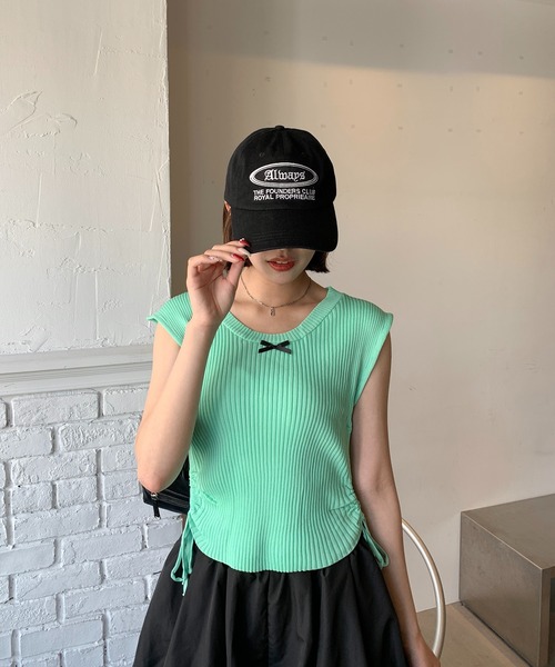 SHEPP（シープ）の「サイドシャーリング リボン サマーニット（Tシャツ/カットソー・レディース・グリーン/ピンク/ブラック/アイボリー/ブルー・F）」の22枚目の写真