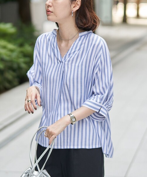 23区 リベコ　ストライプスキッパーシャツ　カシュクール　2way 38 23区 リベコ ストライプスキッパーシャツ カシュクール 2way 38