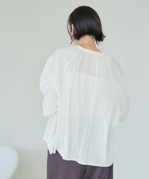 セール】【接触冷感】リラクシーストライプスキッパーブラウス