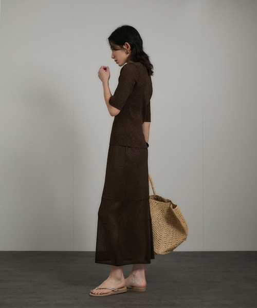 セール】ブライトリブハーフスリーブプルオーバー/ラメニット