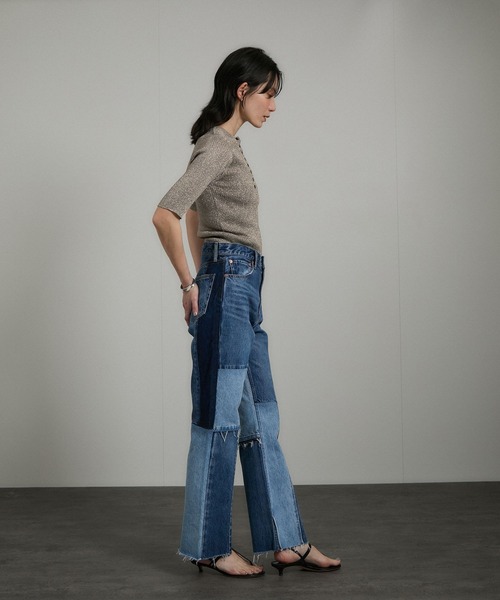 セール】ブライトリブハーフスリーブプルオーバー/ラメニット