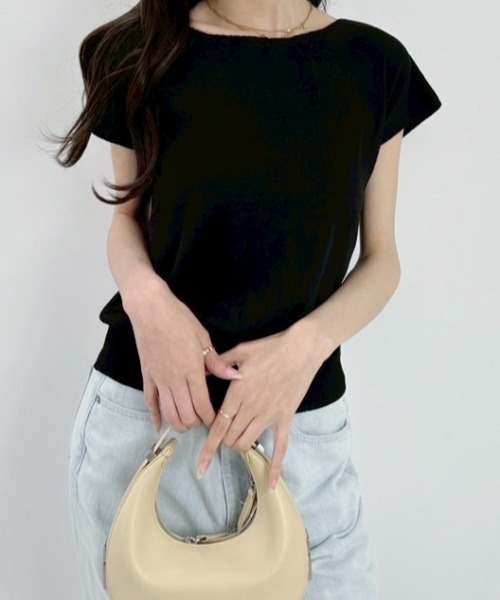 Teem Store（チームストア）の「オフショルフレンチスリーブニットソー（Tシャツ/カットソー・レディース・ブラック/ブルー/ホワイト・F）」の7枚目の写真